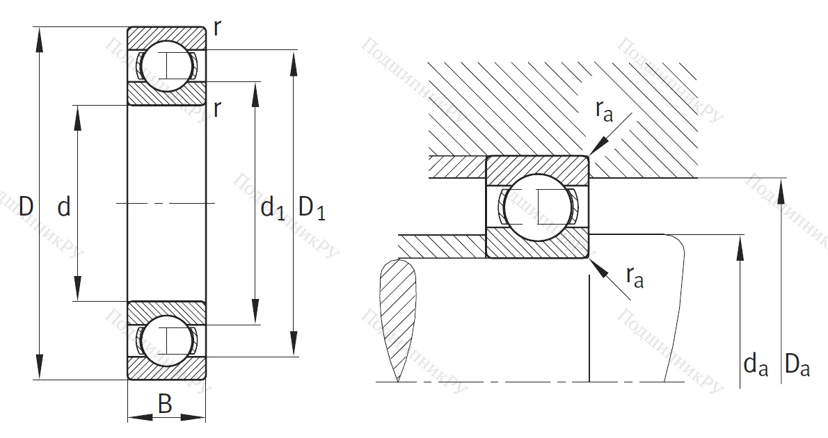 Однорядный шариковый подшипник 6044 M