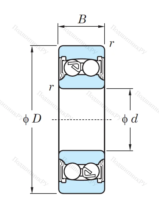 Двухрядный шариковый подшипник 2303 2RS