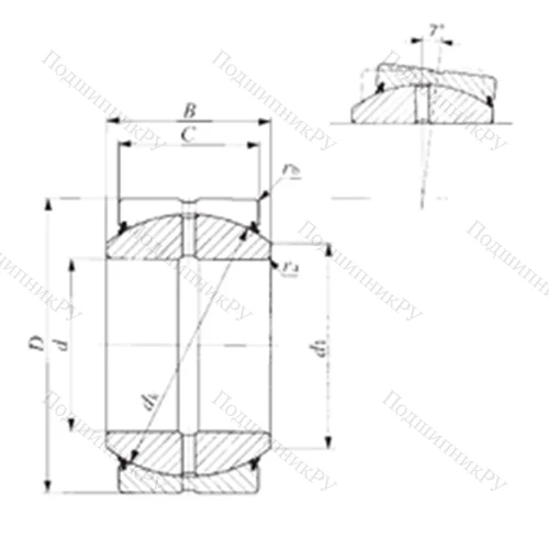 Подшипник скольжения сферический SBB 20-2RS