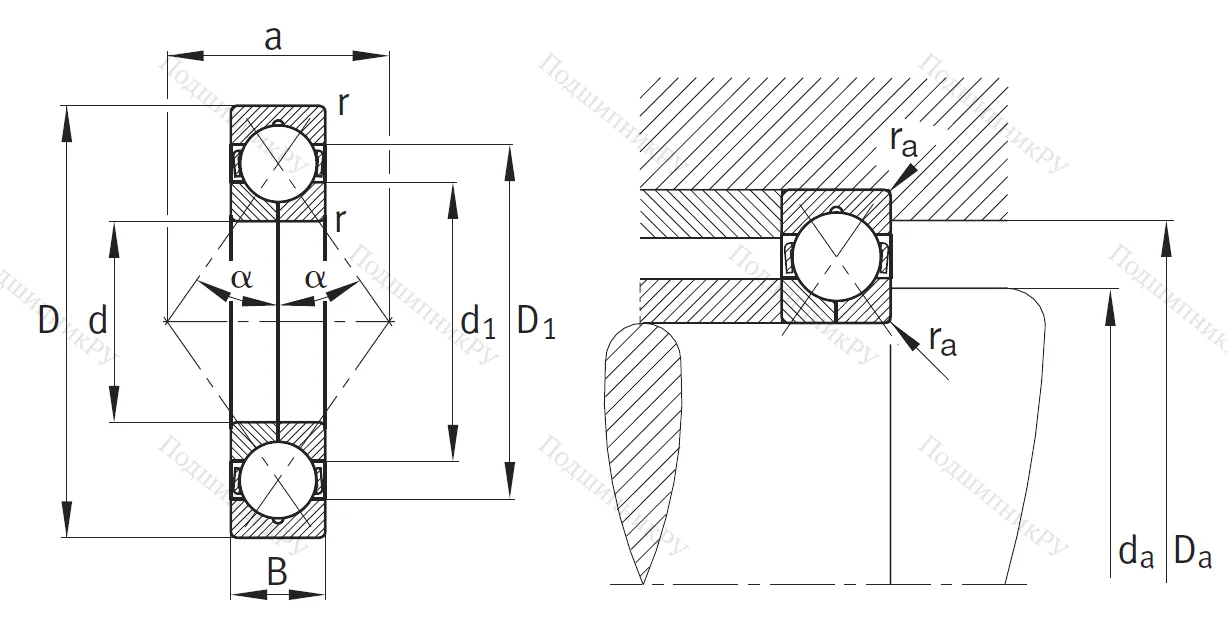 Радиально-упорный шариковый подшипник QJ 305 XL MPA