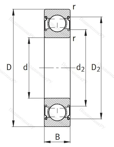 Однорядный шариковый подшипник 6200 C 2Z