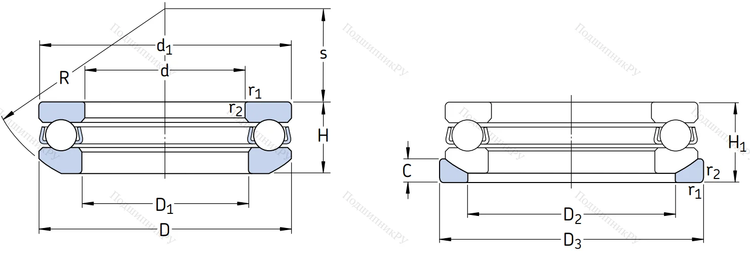 Упорный шариковый подкладное кольцо U 308