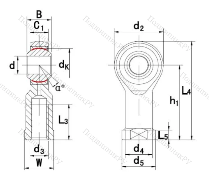 Шарнирная головка с внутренней правой резьбой GIKR 10 PW A