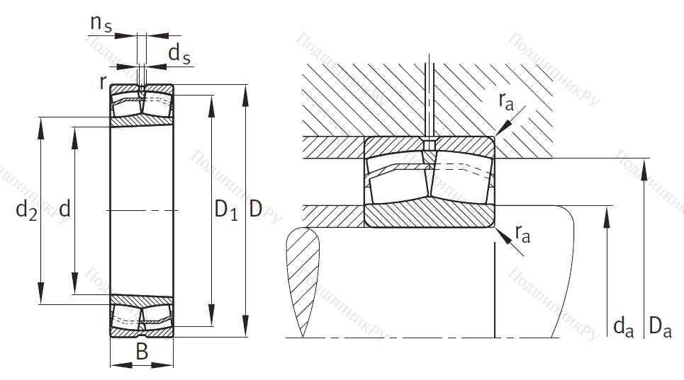 Сферический роликовый подшипник с конической посадкой на вал 22216 E 1K