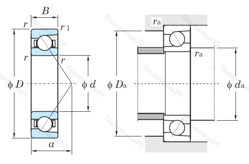 Однорядный шариковый подшипник 7204 B от производителя  KOYO