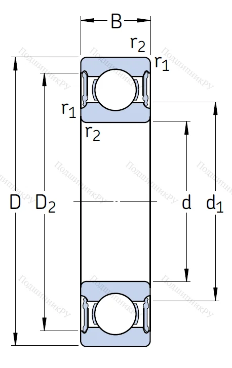 Однорядный шариковый подшипник 6206 2RS 1