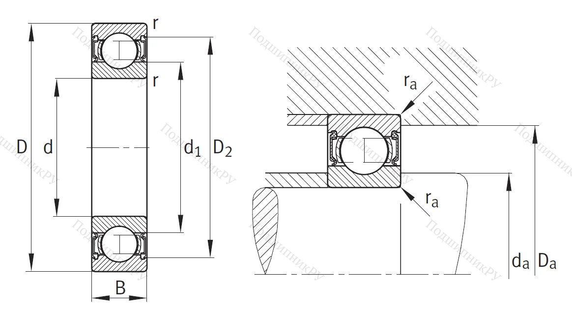 Однорядный шариковый подшипник 63002 2RSR