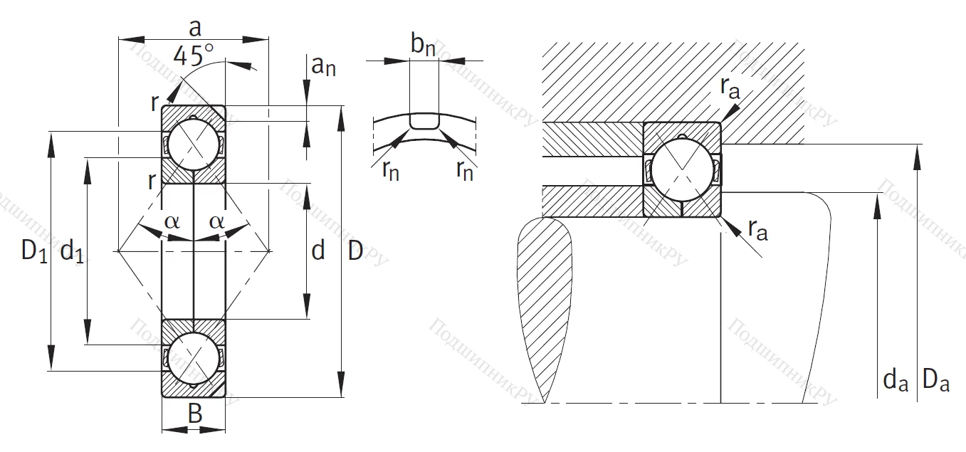 Радиально-упорный шариковый подшипник QJ 318 N 2MPA