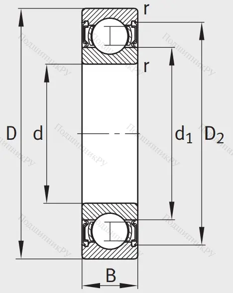 Однорядный шариковый подшипник 6008 2RSR