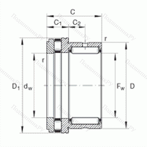 Подшипник комбинированный с короткими цилиндрическими и игольчатыми роликами NKXR 17