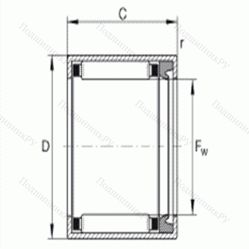 Подшипник роликовый игольчатый с одним наружным штампованным кольцом HK 2218-RS